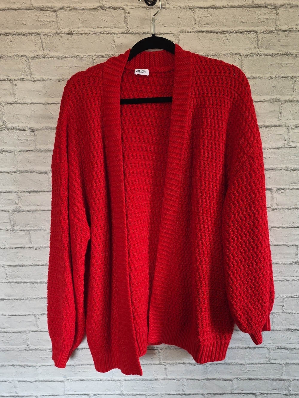 Zyia Active Petra Open-Front Red Knit Cardigan